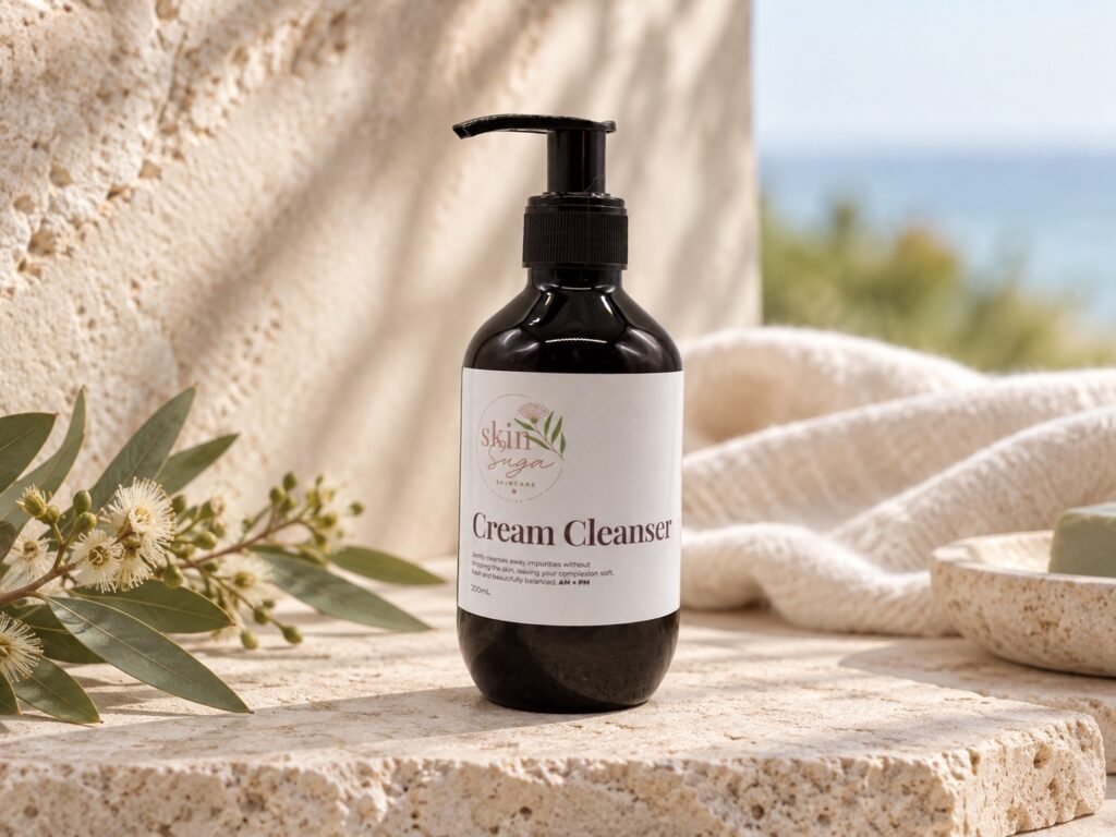 Skin Suga Cream Cleanser in a coastal botanical setting