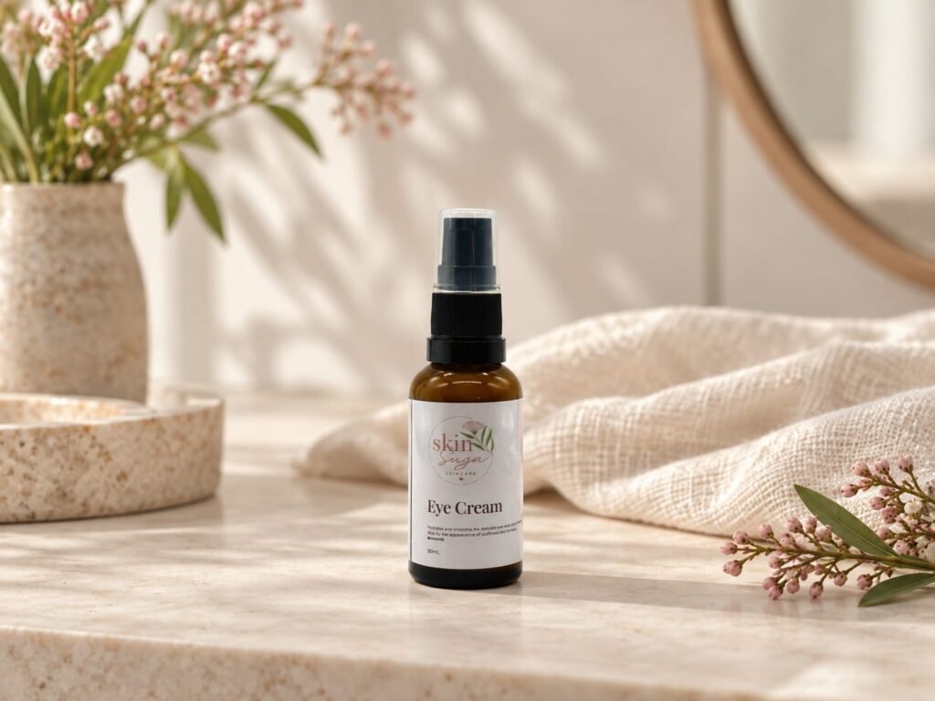 Skin Suga Eye Cream in a coastal botanical setting